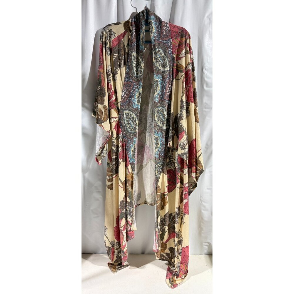 NWT Women's Raw Edge Floral Print Open-Front Kimono Cardigan Duster Size Small